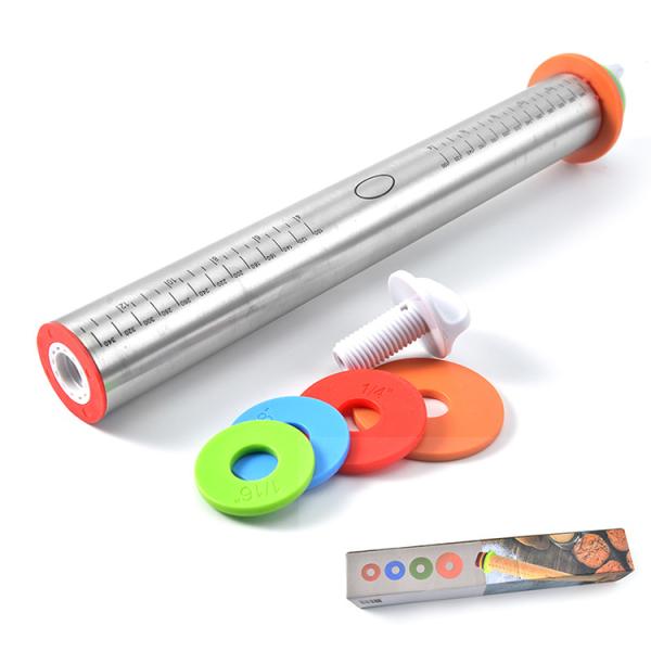 43.5*6.5cm Stainless Steel Adjustable Rolling Pin With Thickness Rings