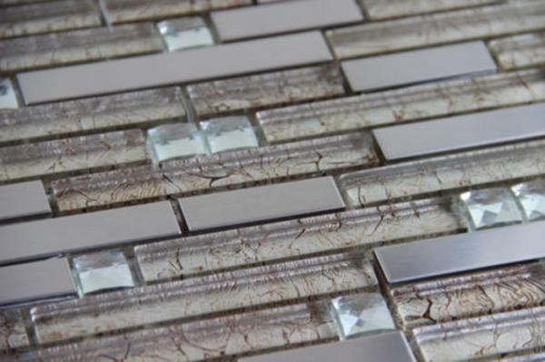 Mix Colored Metallic Subway Tile Backsplash , Interlocking Metallic Kitchen Tiles