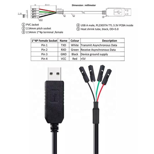 High Compatible WIN7 10 FTDI FT232 5V 3.3V USB to Uart TTL Serial Cable for Raspberry Pi