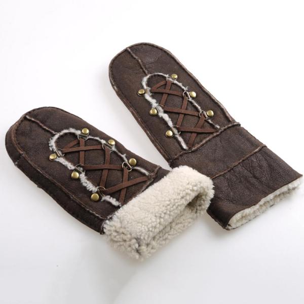 Wholesale mitten gloves sheepskin leather gloves with metal button