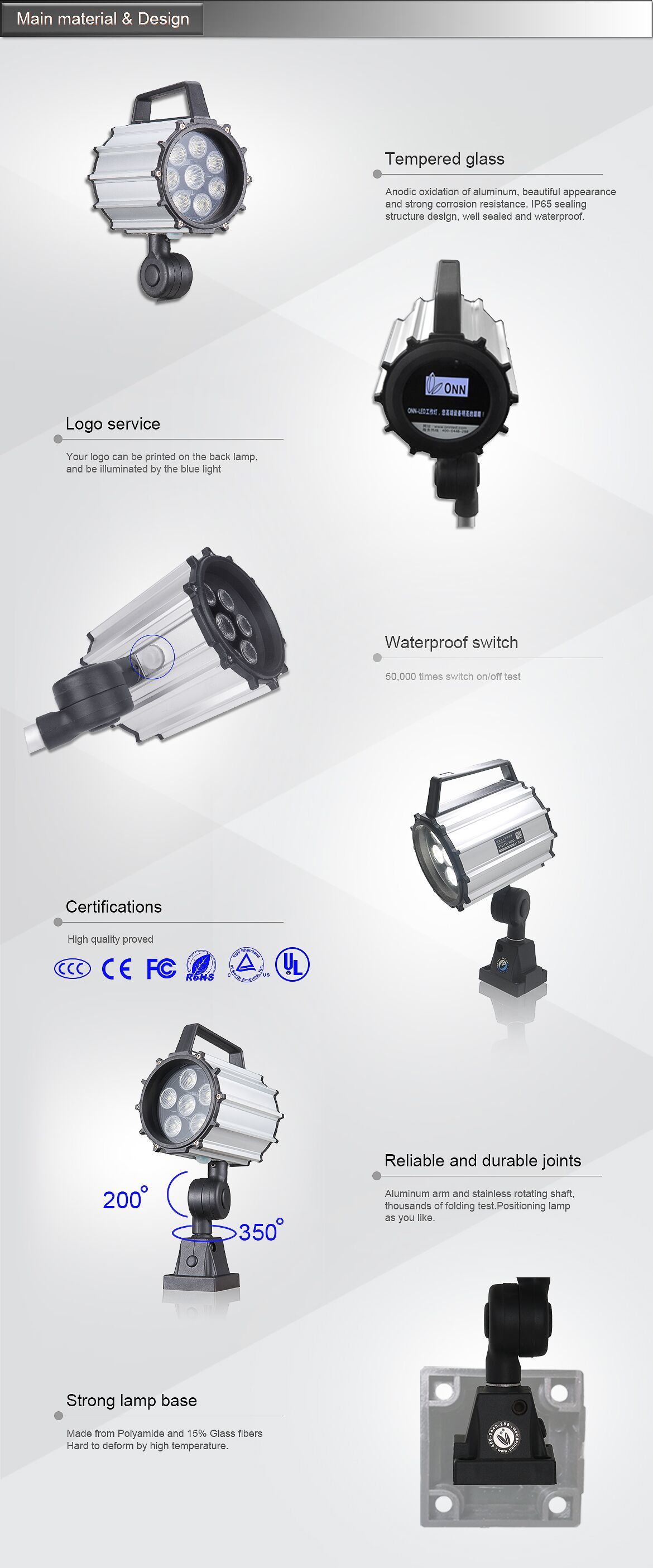 ONN-M1 Multi Voltage Flexible Arm Work Lights For CNC / EDM Machines