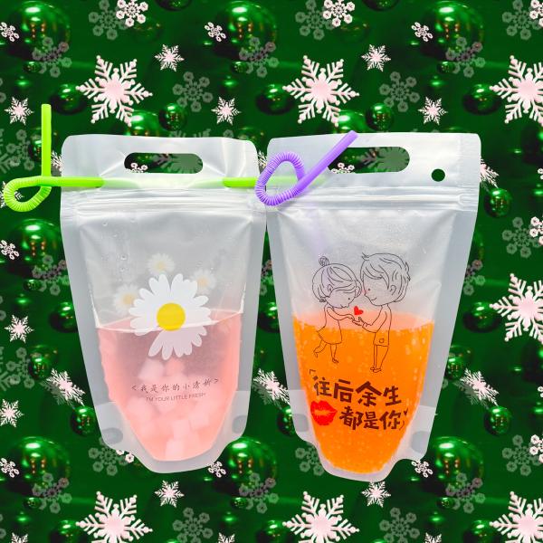 Custom Design Party Personalized Drink Bag Stand Up Drink Pouches For Alcohol Juice Iced Smoothies Drinking