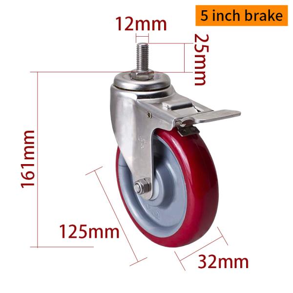EDL 5Inch Stainless Steel Threaded Caster Loading 150Kg With TPU Wheel S545S-85
