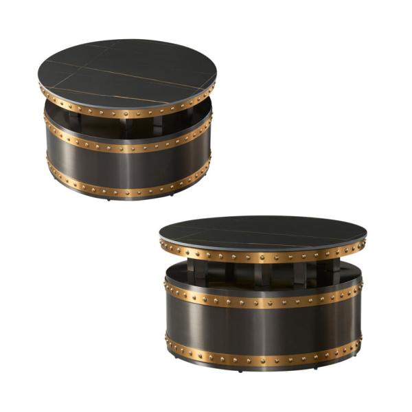 Nostalgic  Titanium Vintage Marble Top Coffee Table Charming Round Metal Accent