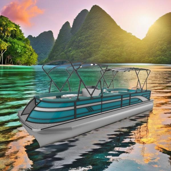 27FT Sport Pontoon Boat with 8.2m Length Four Side Sofa and Blue Interior for Family Leisure