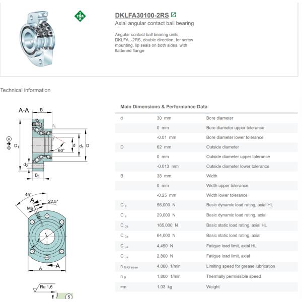 100% Original INA Axial angular contact ball bearing DKLFA30100-2RS