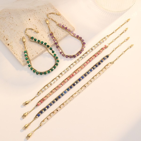 New Bohemian Style 18K Gold Plated Stainless Steel Box Chain Beaded Bracelet Fashion Women's Jewelry Bracelets
