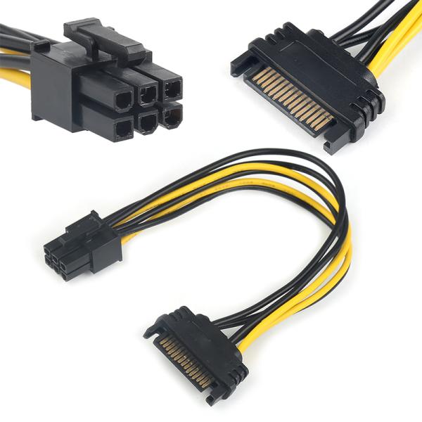 0.15m Sata 15 Pin To 6 Pin Power Cable PCI-E Sata Converter Computer Accessories