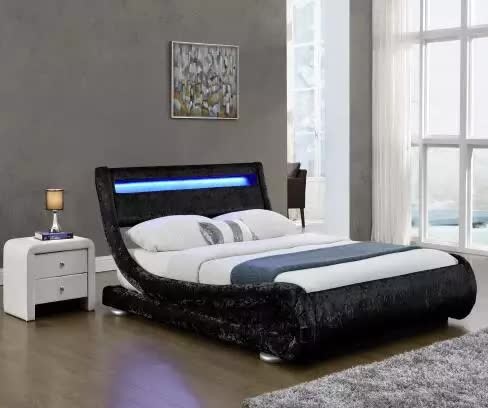 Кровать ткани Curshed Faux кожаным обитая бархатом с изголовьем света СИД