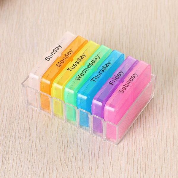 Customized New Design Food Grade PP Child-Resistant Pill Organizer Medicine Storage Weekly 7 Days 28 Compartments Custom Logo
