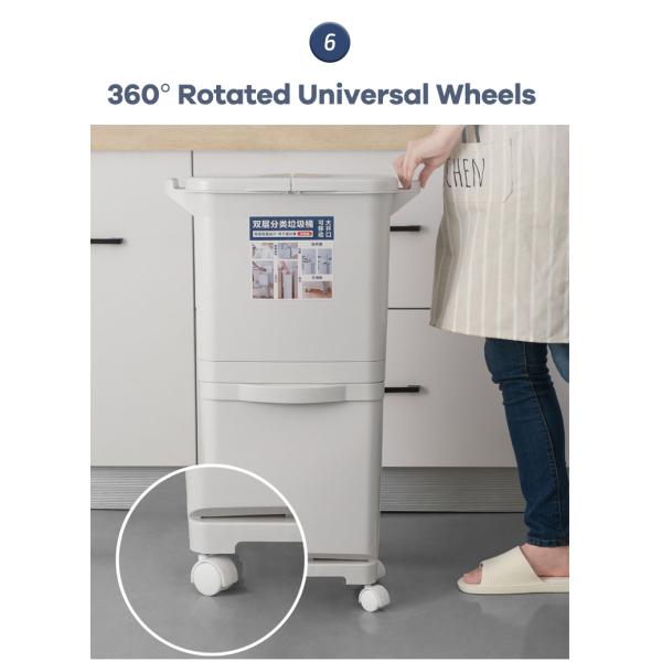 Home STANDING Double Layer Sorting Garbage Can 3 Compartments Trash Can Plastic Waste Bin With Single Lid