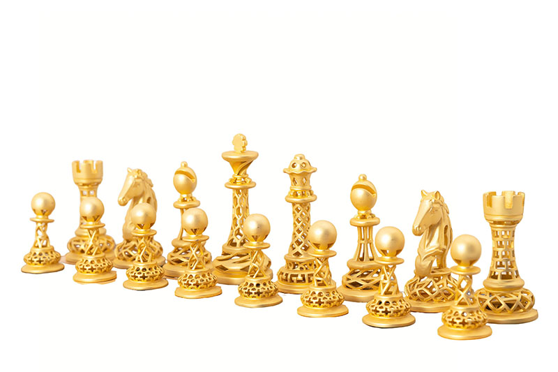 Antique Bronze & Silver Hollow Carved Brass Chess Set for Luxury Tabletop Decor and Tournament Play