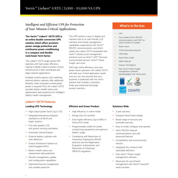 Телекоммуникационная башня UPS Vertiv Liebert GXT5-8000HVRT5UXLN 208v Онлайн UPS