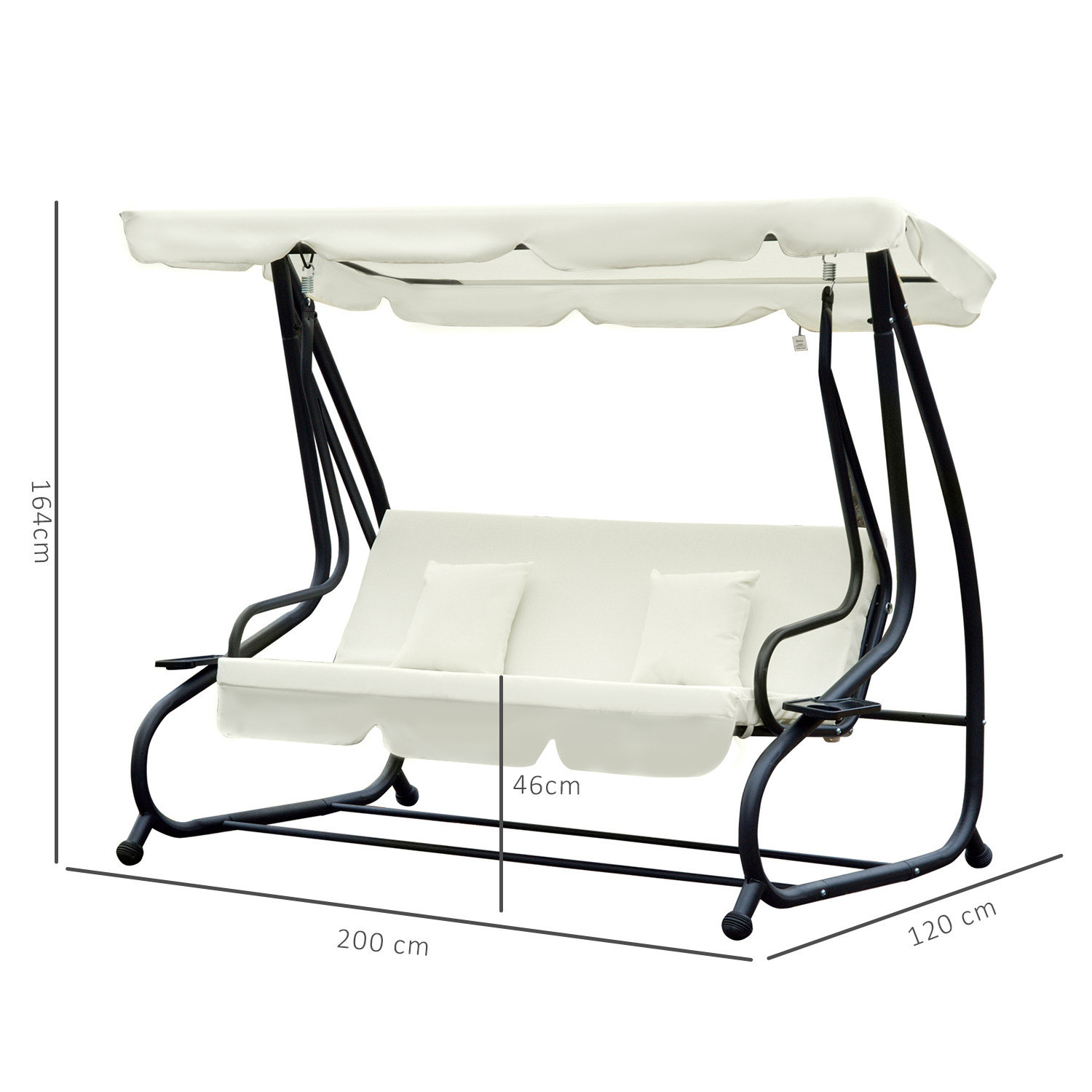 Garden Swing Hanging Chair with Powder-coated Finish and Spring Hook W120xL200xH164cm