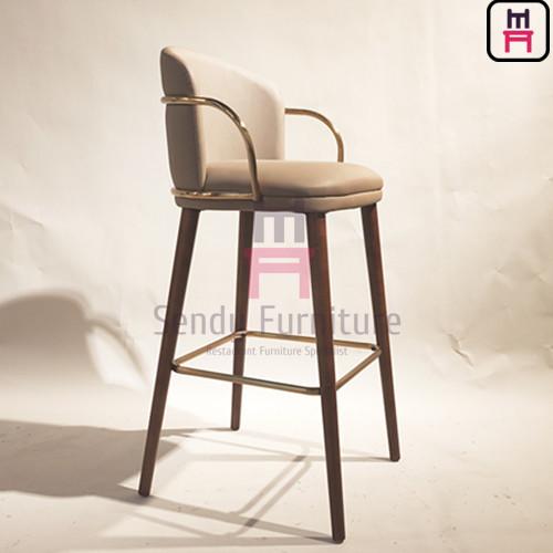 Sendy Leather Commercial Restaurant Bar Stool Stainless Steel Footrest Armrest