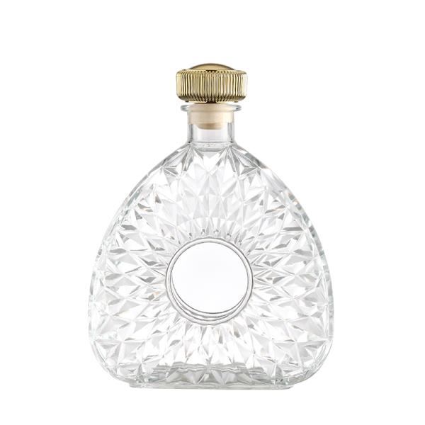 Estilo más popular Botella de whisky de vidrio de 750 ml Estampado en caliente y cuello de aluminio de plástico PP