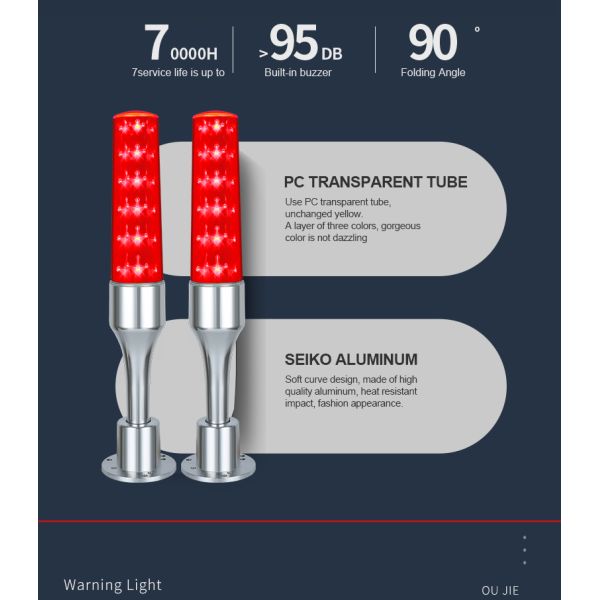 Lampe tour d'avertissement LED 24V avec 80lm/W, angle de faisceau de 360° et clignotement multicolore