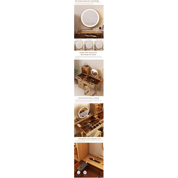 Solid Wood Corner Makeup Vanity Set Dressing Table Rotatable Mirror