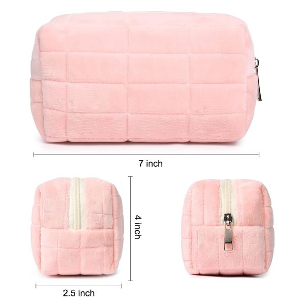 Pink Purple Yellow White Puffer Travel Organizer Soft Quilted Plush Makeup Brush Cosmetics Pouch Pink Puffy Toiletry bag