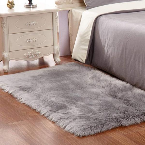 Grey White Plush Faux Fur Rug Shag Area Rug Nursery Room Carpet Christ