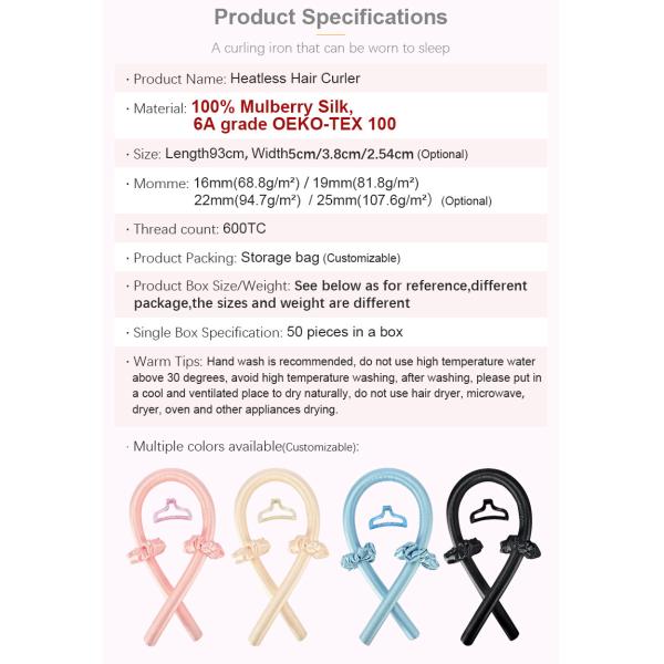Heatless шелк шелковицы ленты 100% Curler волос держателя чистый