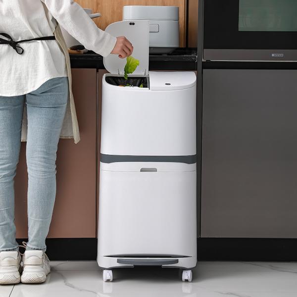 Double-layer Sorting Press Plastic Kitchen Large Household Treadle Dry/wet Trash Can Separation Bin with Lid