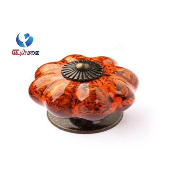 Colorful Pumpken Shape Ceramic Cupboard Door Knobs Porcelain Antique Bronze Crack Marble Pattern Knobs