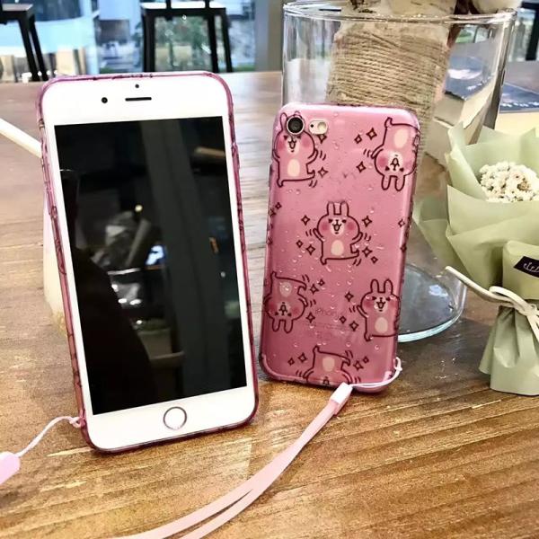 Soft TPU Lovely Water Droplets Cartoon Cana Hera Rabbit Back Cover Cell Phone Case For iPhone 7 6s Plus with Lanyard