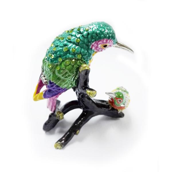 Mum and baby bird metal jewelry box for jewelry wholesales bird jeweled enamel trinket box