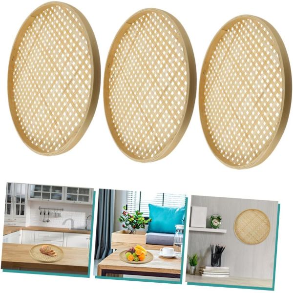Bamboo Sieve Round Baskets Woven Storage Baskets Woven Tray Fruit Rattan Tray Fruit Natural Bamboo Colander Weaving Sieve Vegetable Food