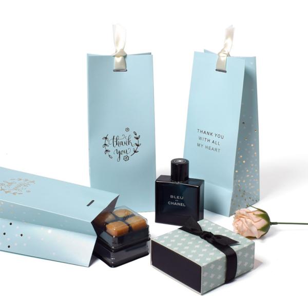 Blue Gold Foil Business Paper Bags Handheld Gift Personalized Tote Bag For Ties Scarves