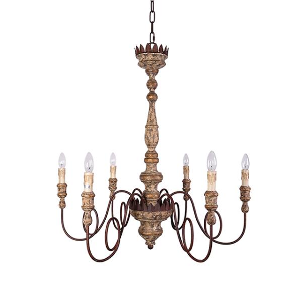 Vintage Iron Filament Painted wood chandelier for Hotel Indoor Lighting (WH-CI-17)