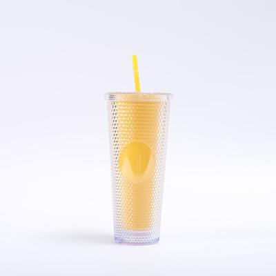 Tubular de bricolage avec couvercle et paille réutilisable en plastique Acrylique Coupe à double paroi Iridescent Tubular de voyage pour le café glacé eau froide smoothie large bouche déversement de preuve