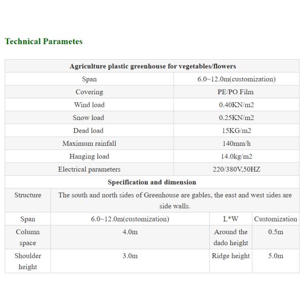 Double Po Film Gothic High Tunnel Greenhouse High Strength Anticorrosive