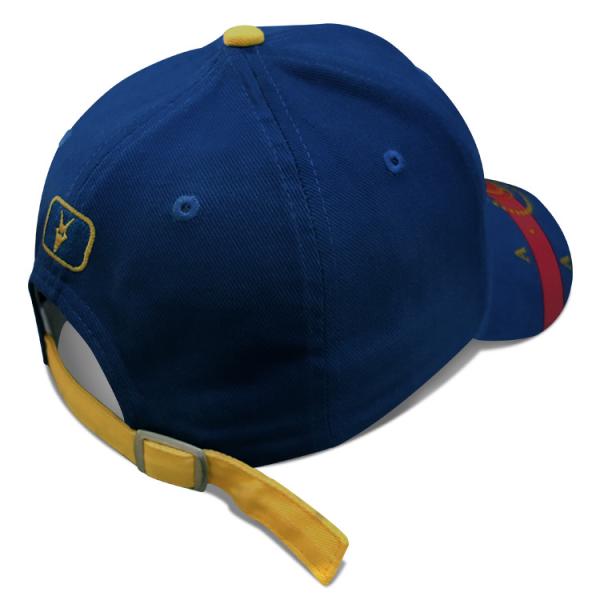 Capuz de basebol azul bordado de 6 painéis com fivela de metal