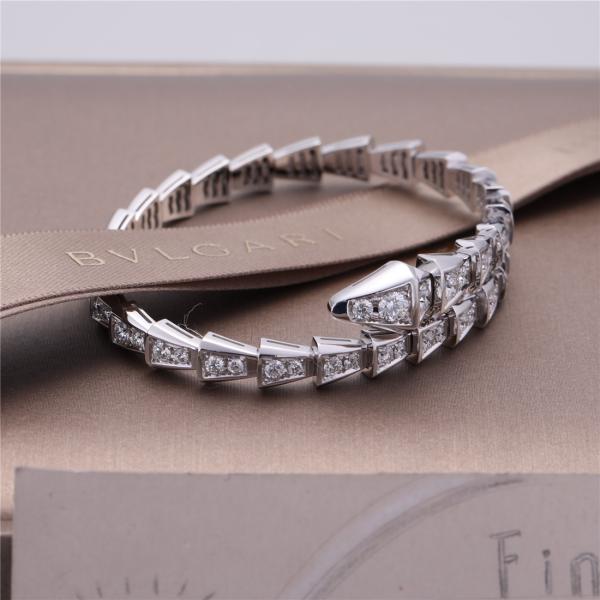 Одн-катушки гадюки Италии браслет Romance Serpenti тонкий в наборе белого золота 18K с полным Bangle змейки диамантов pavé
