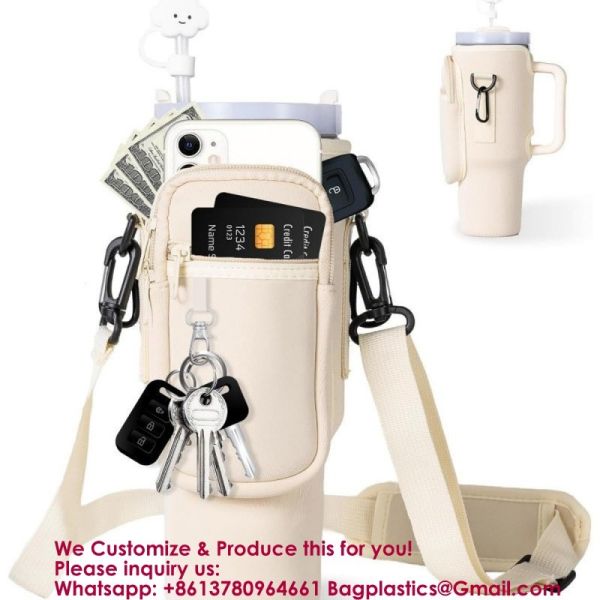 RhineStone Decoration Acessories, Tumbler With Handle,Pink Insulated Neoprene Cup Holder Pouch W/Adjustable Strap For Quencher H2.0 Stanley Cup Accessories