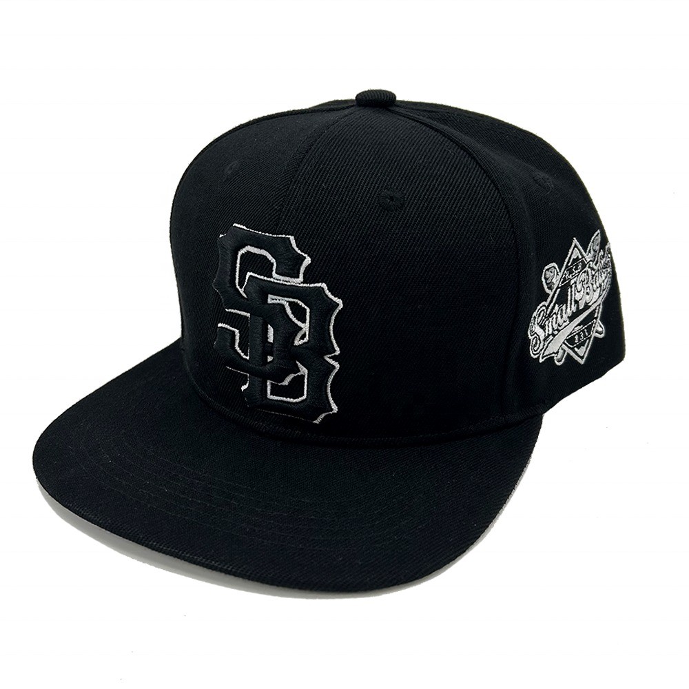 Custom 3D Embroidered 6 Panel Snapback Caps Flat Bill Brim Unstructured