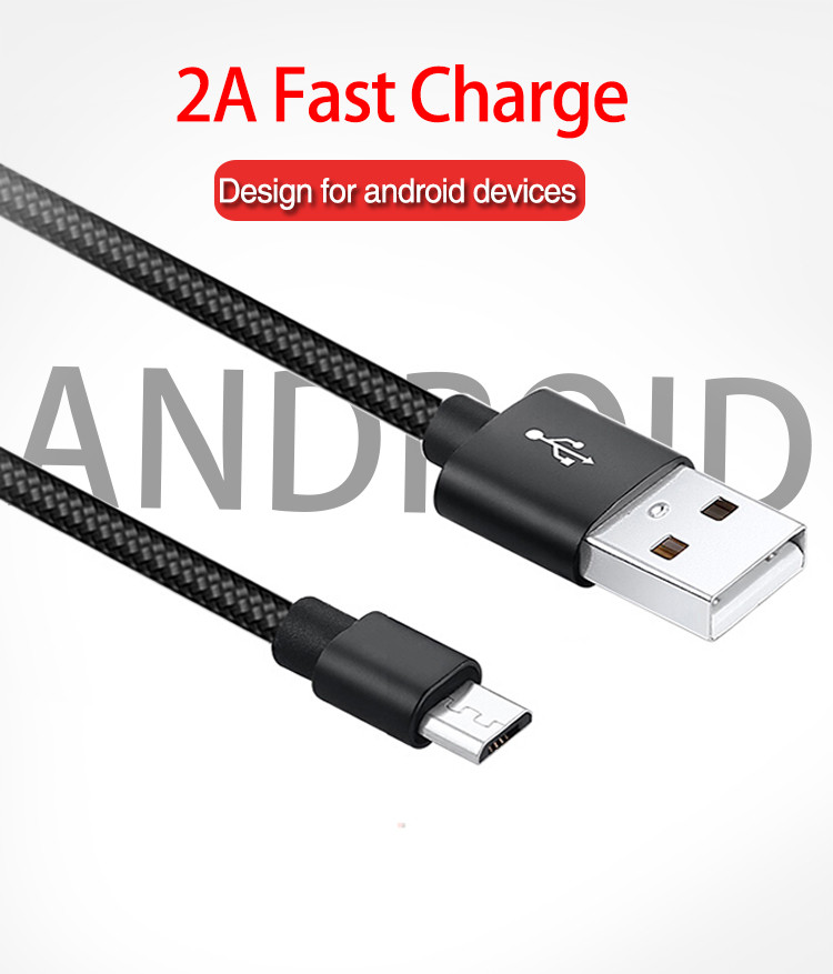 Durable 2m Micro USB Data Transfer Cable Quick Charging