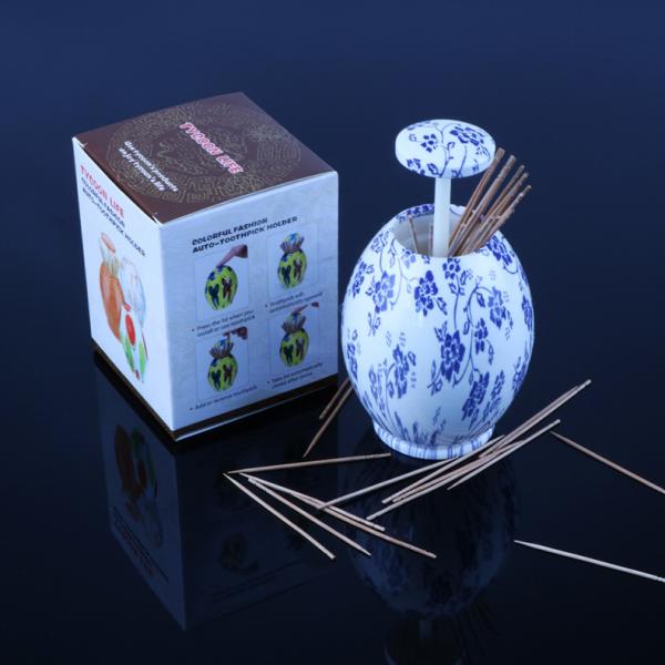 7.5x7.5cm Refillable Flowery Printed Plastic Toothpick Holder