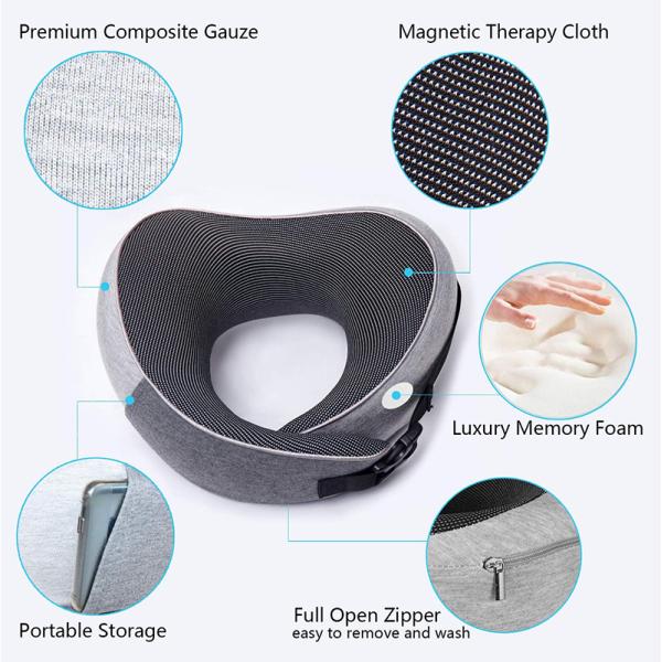 500TC U-Shape Memory Foam Neck Support Pillow with Pocket and 100% Cotton Pillowcase