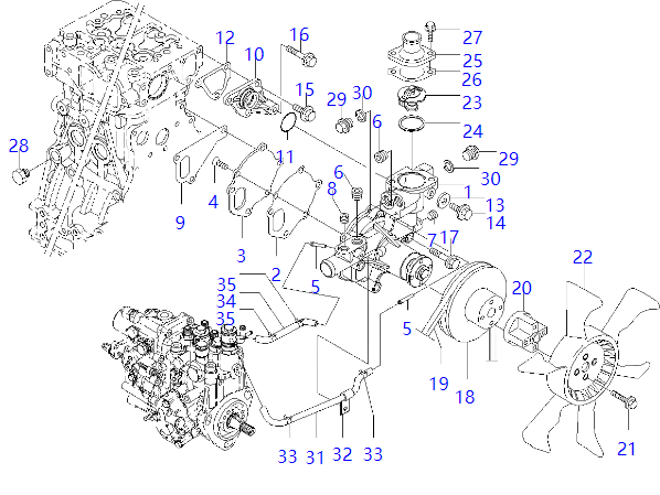 YM129350-49530 Thermostat Cover KOMATSU Excavator Spare Parts For 3D72-1 4D88-6