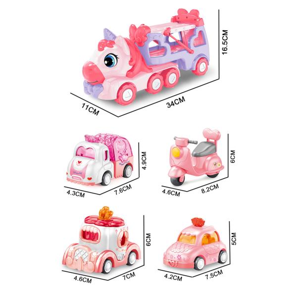 Friction Power Transport Carrier Truck Pull Back Unicorn Car for 18M Kids Boys No Battery