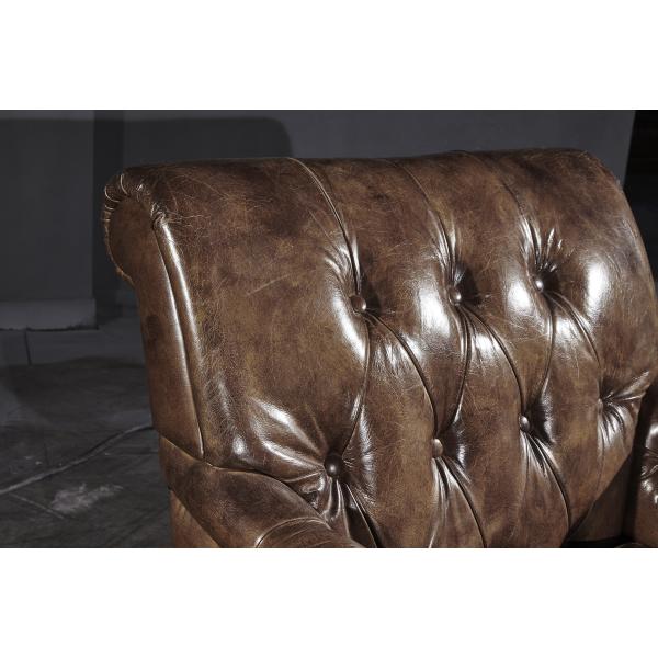 Durable High Back Vintage Top Grain Brown Leather Armchair Living Room Furniture