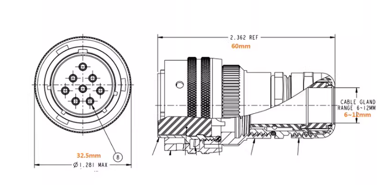 Female Aviation Plug Connector with Aluminum Alloy Housing and Gold-Plated Contacts for 600V Rated Performance