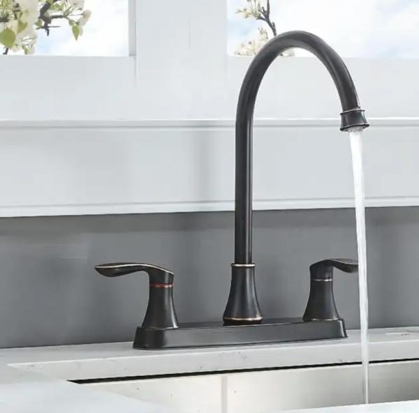 Brass Satin Nickel Black Centerset Kitchen Faucet 8 Inch Two Handle