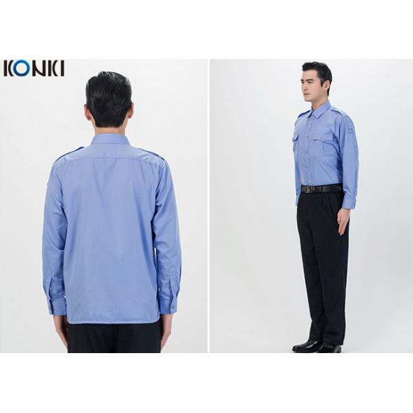 Polyester Cotton Male Security Officer Uniforms Blue Long Sleeve Shirt