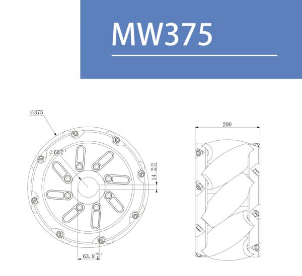 15 Inch 375mm Mecanum Omni Wheels High Strength Wear Resistance