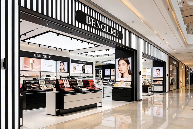 Black White Cosmetic Shop Display Cabinet Full Makeup Store Fixture