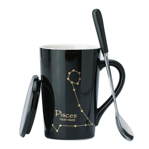 12 Constellation Custom Ceramic Mugs Coffee Tumbler Cups With Lid And Spoon